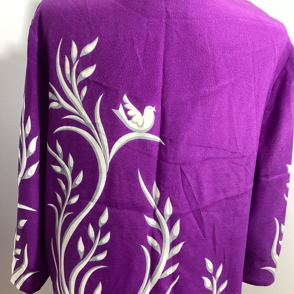 BOB MACKIE WEARABLE ART SIZE L 100% SILK PURPLE BLOUSE BUTTERFLY - Picture 7 of 11